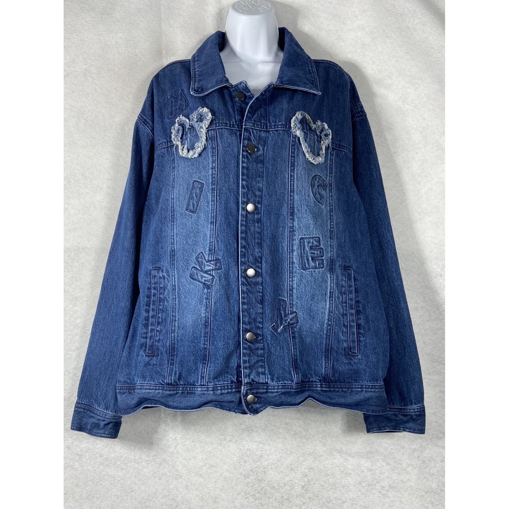Disney Mickey Mouse Denim Jacket Men's XL Blue Embroidered Patch Boxlunch